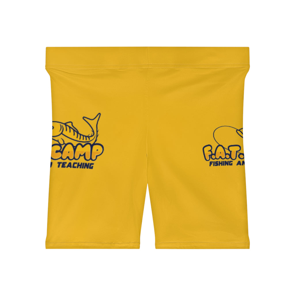 F.A.T. Camp fishing logo Biker Shorts | Yellow fish design