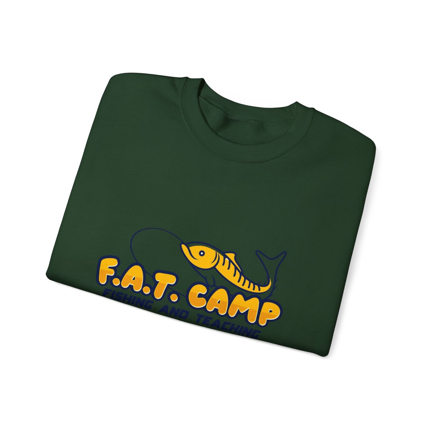 Fishing Camp Crewneck Sweatshirt — “F.A.T. CAMP” Graphic (Nesha, Louisiana 318)
