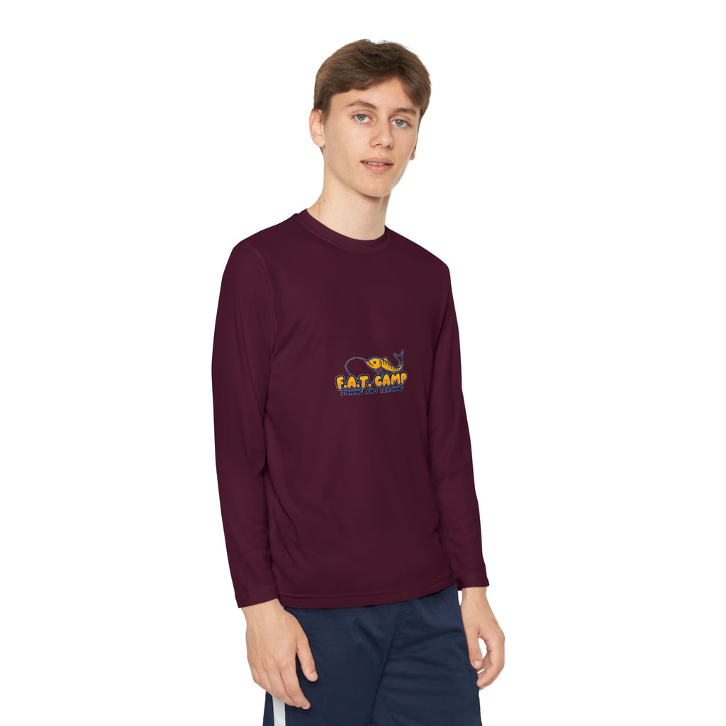 Eat Camp logo Youth Long Sleeve Tee | camper design, kids outdoor shirt