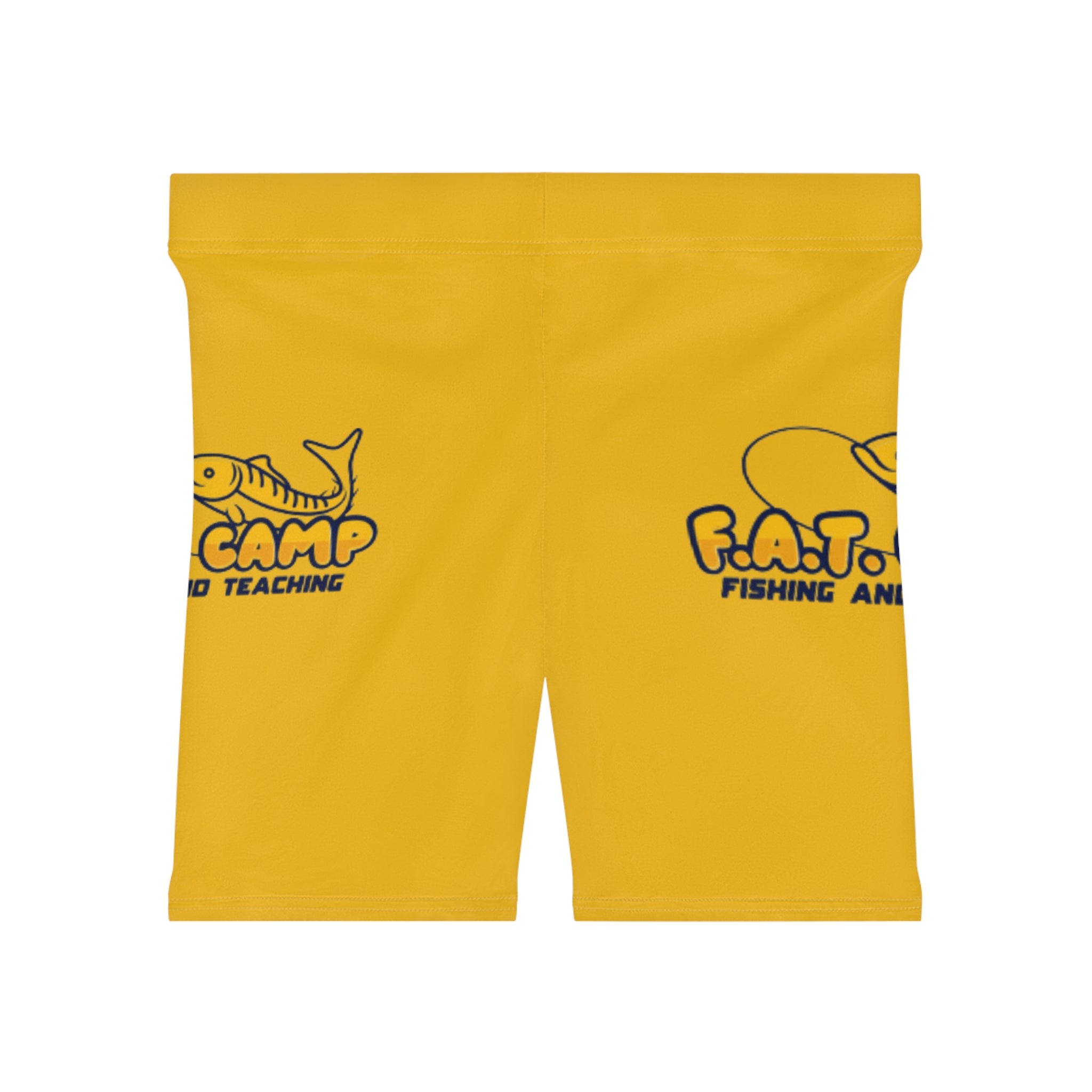 F.A.T. Camp fishing logo Biker Shorts | Yellow fish design