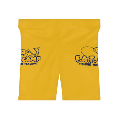 F.A.T. Camp fishing logo Biker Shorts | Yellow fish design