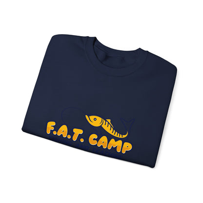 Fishing Camp Crewneck Sweatshirt — “F.A.T. CAMP” Graphic (Nesha, Louisiana 318)