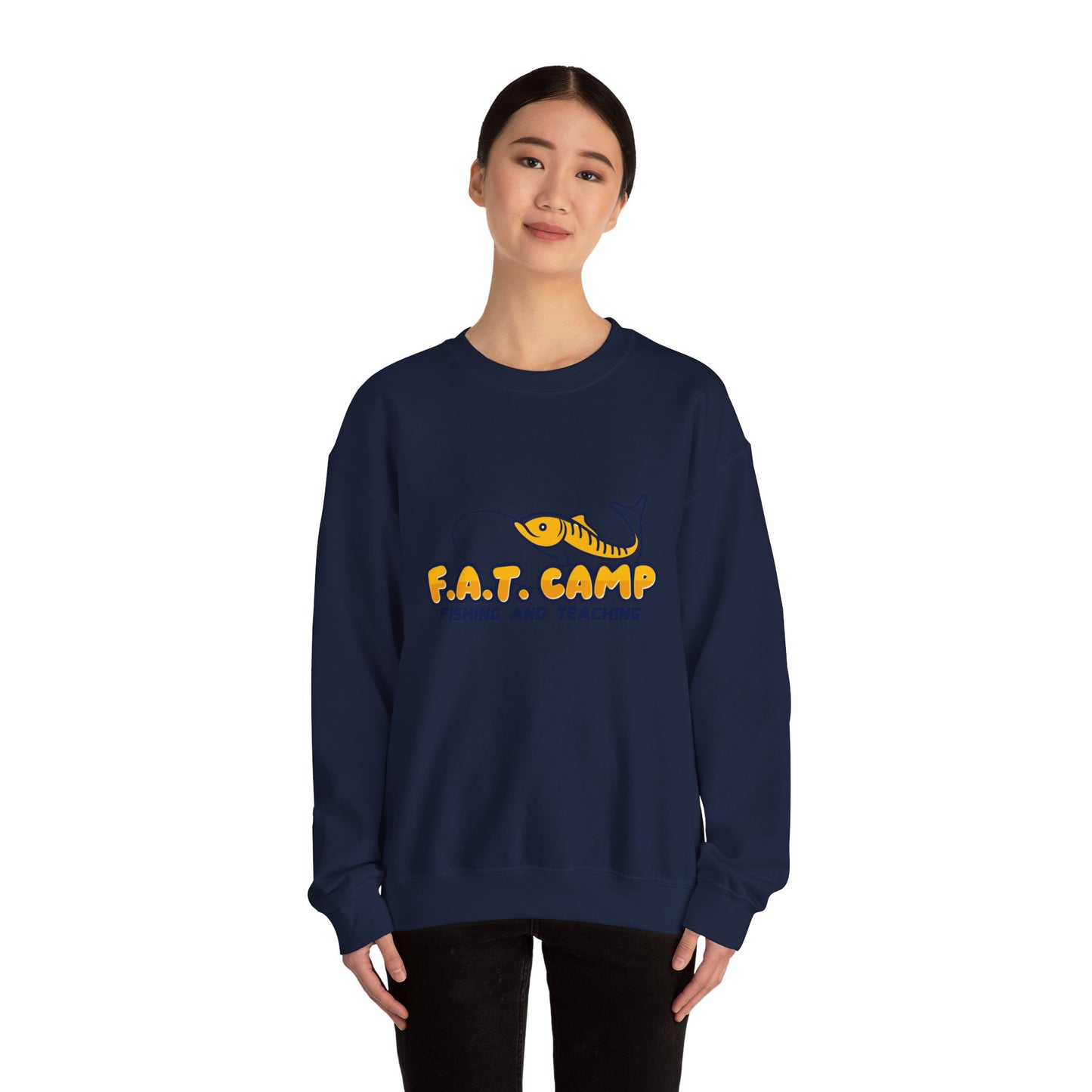 Fishing Camp Crewneck Sweatshirt — “F.A.T. CAMP” Graphic (Nesha, Louisiana 318)