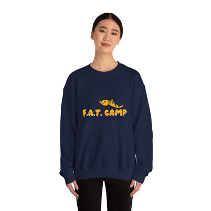 Fishing Camp Crewneck Sweatshirt — “F.A.T. CAMP” Graphic (Nesha, Louisiana 318)