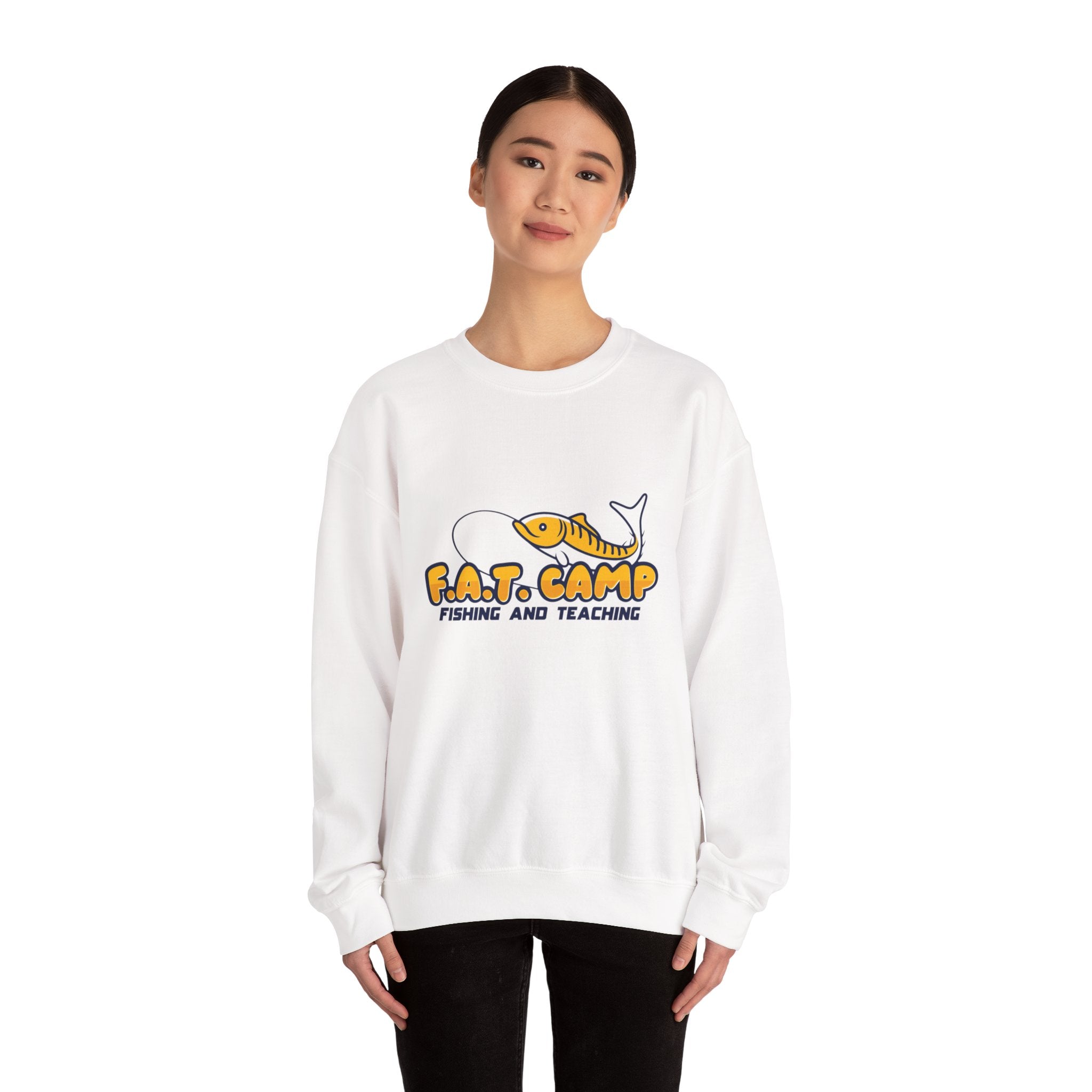 Fishing Camp Crewneck Sweatshirt — “F.A.T. CAMP” Graphic (Nesha, Louisiana 318)