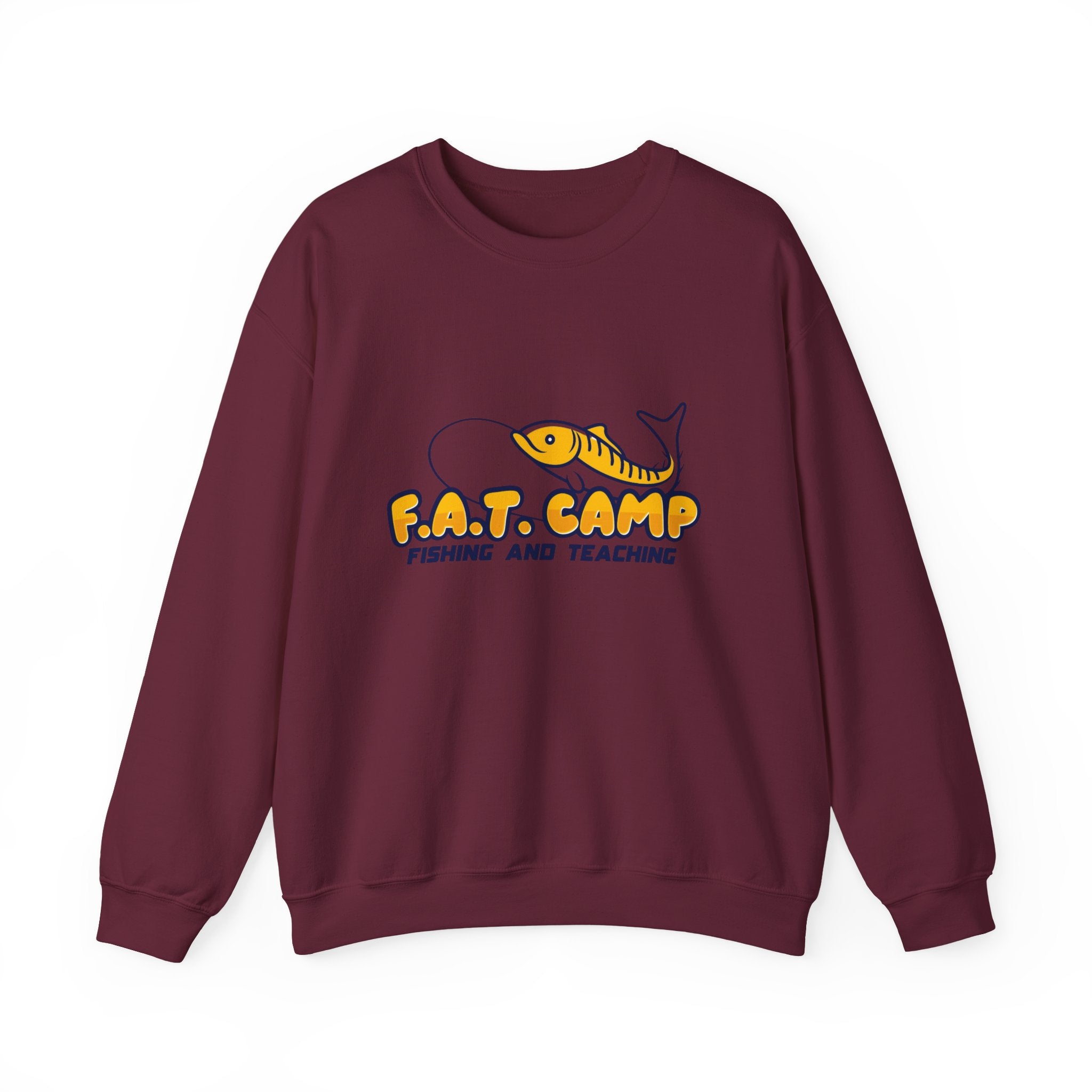 Fishing Camp Crewneck Sweatshirt — “F.A.T. CAMP” Graphic (Nesha, Louisiana 318)