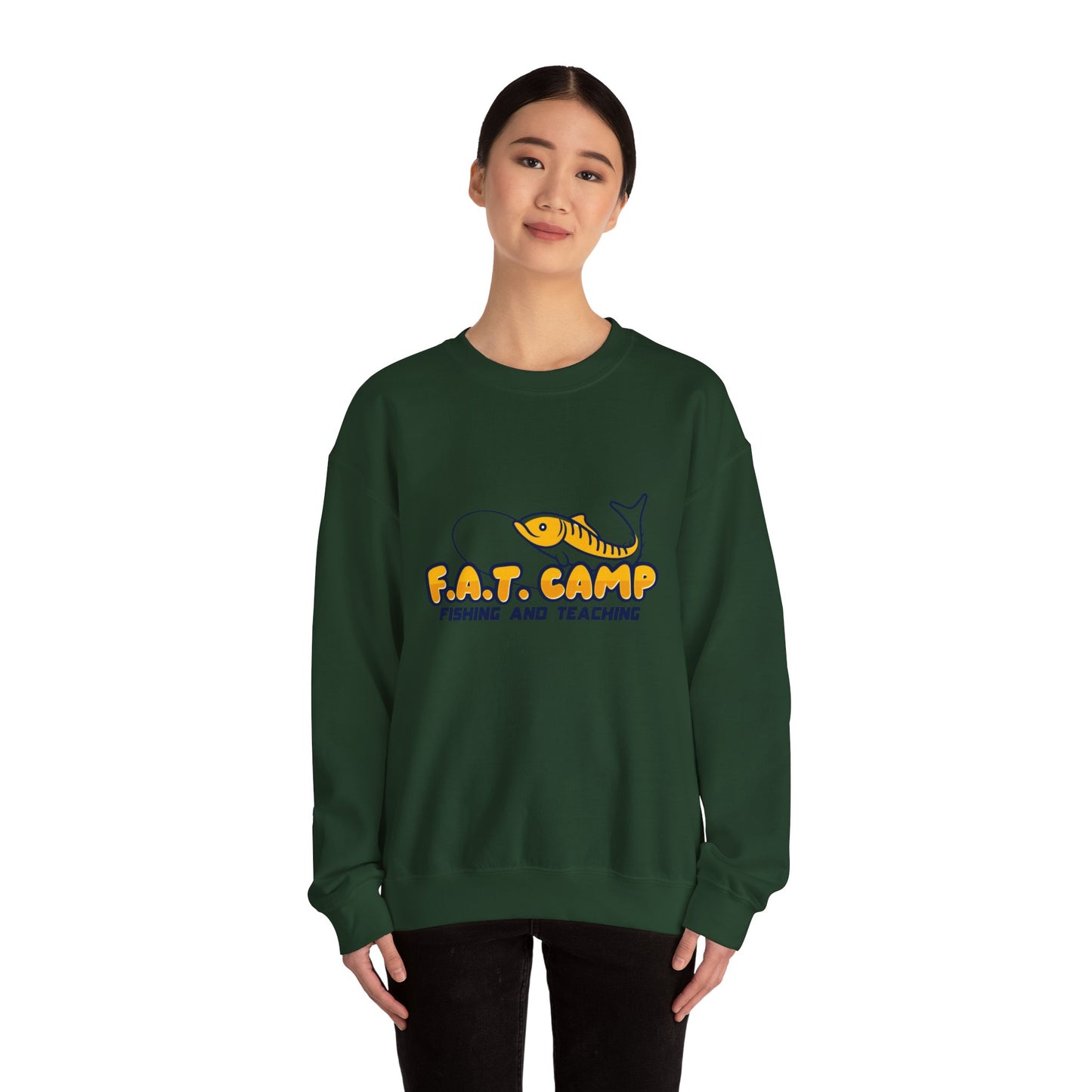 Fishing Camp Crewneck Sweatshirt — “F.A.T. CAMP” Graphic (Nesha, Louisiana 318)