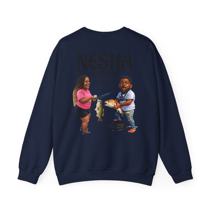 Fishing Camp Crewneck Sweatshirt — “F.A.T. CAMP” Graphic (Nesha, Louisiana 318)