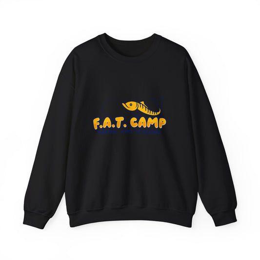 Fishing Camp Crewneck Sweatshirt — “F.A.T. CAMP” Graphic (Nesha, Louisiana 318)