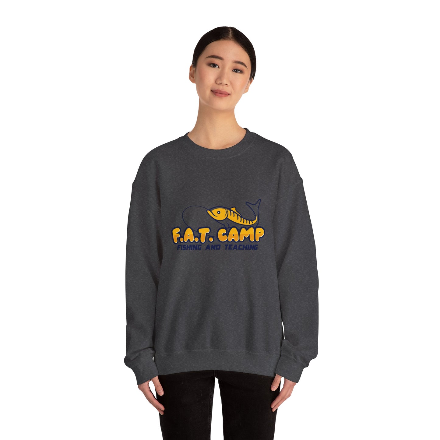 Fishing Camp Crewneck Sweatshirt — “F.A.T. CAMP” Graphic (Nesha, Louisiana 318)