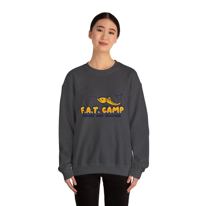 Fishing Camp Crewneck Sweatshirt — “F.A.T. CAMP” Graphic (Nesha, Louisiana 318)
