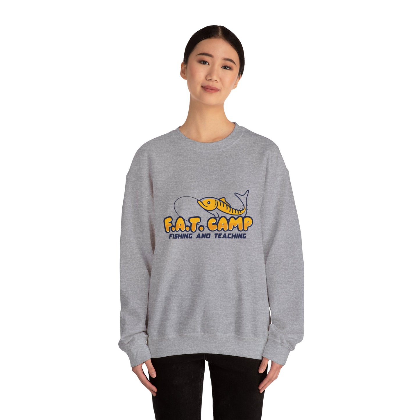 Fishing Camp Crewneck Sweatshirt — “F.A.T. CAMP” Graphic (Nesha, Louisiana 318)