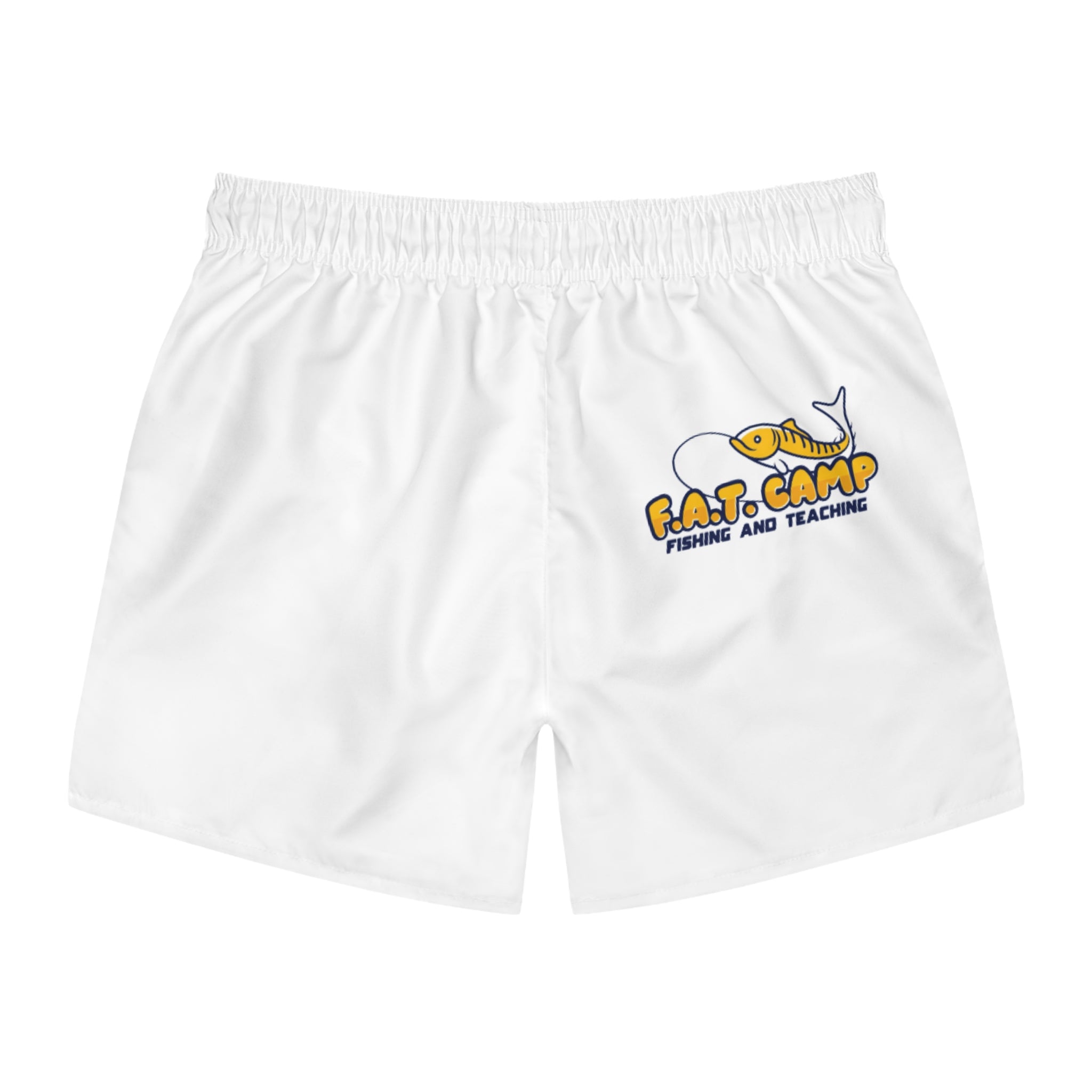 F.A.T. Camp Fishing Logo Swim Trunks | AOP Beach Shorts