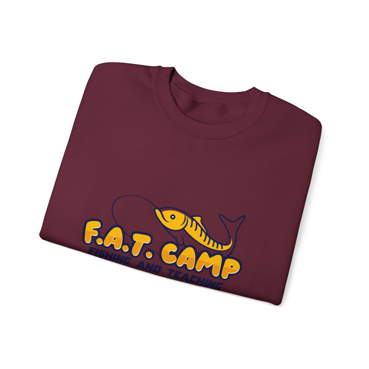 Fishing Camp Crewneck Sweatshirt — “F.A.T. CAMP” Graphic (Nesha, Louisiana 318)