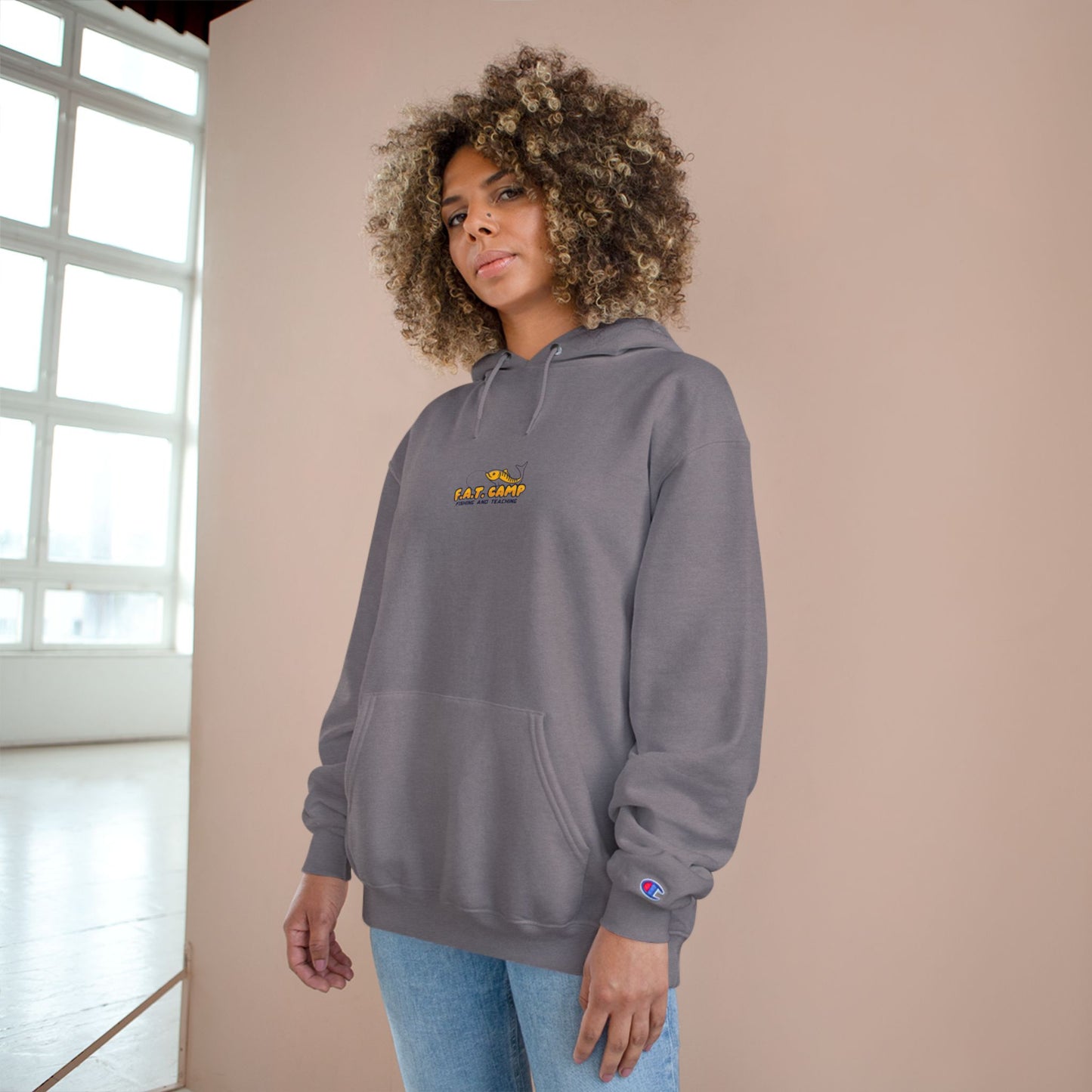 Gold Little Champion logo Champion Hoodie | Small Chest Embroidered Logo