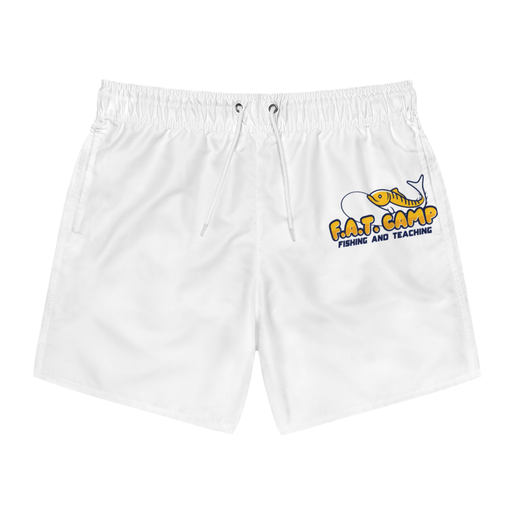 F.A.T. Camp Fishing Logo Swim Trunks | AOP Beach Shorts