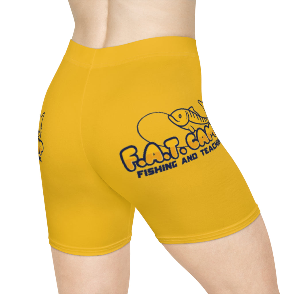 F.A.T. Camp fishing logo Biker Shorts | Yellow fish design