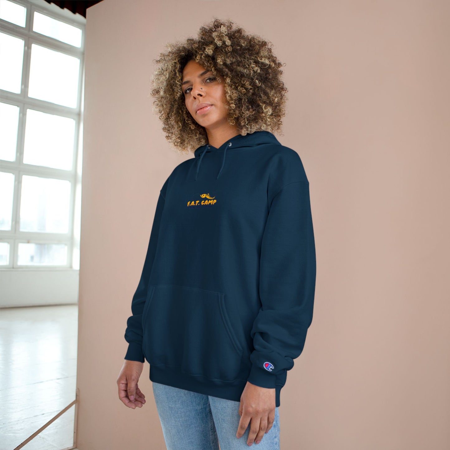 Gold Little Champion logo Champion Hoodie | Small Chest Embroidered Logo