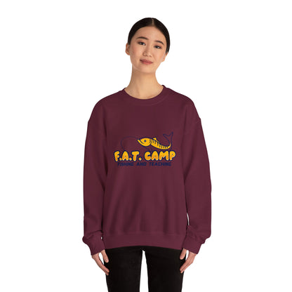Fishing Camp Crewneck Sweatshirt — “F.A.T. CAMP” Graphic (Nesha, Louisiana 318)