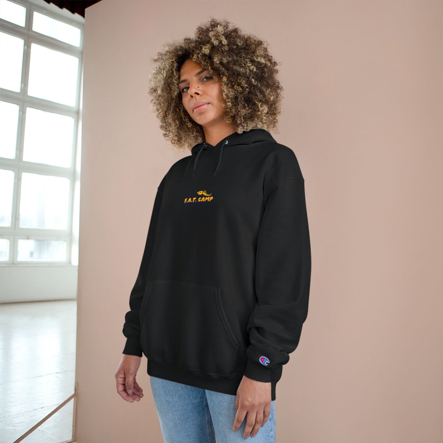 Gold Little Champion logo Champion Hoodie | Small Chest Embroidered Logo