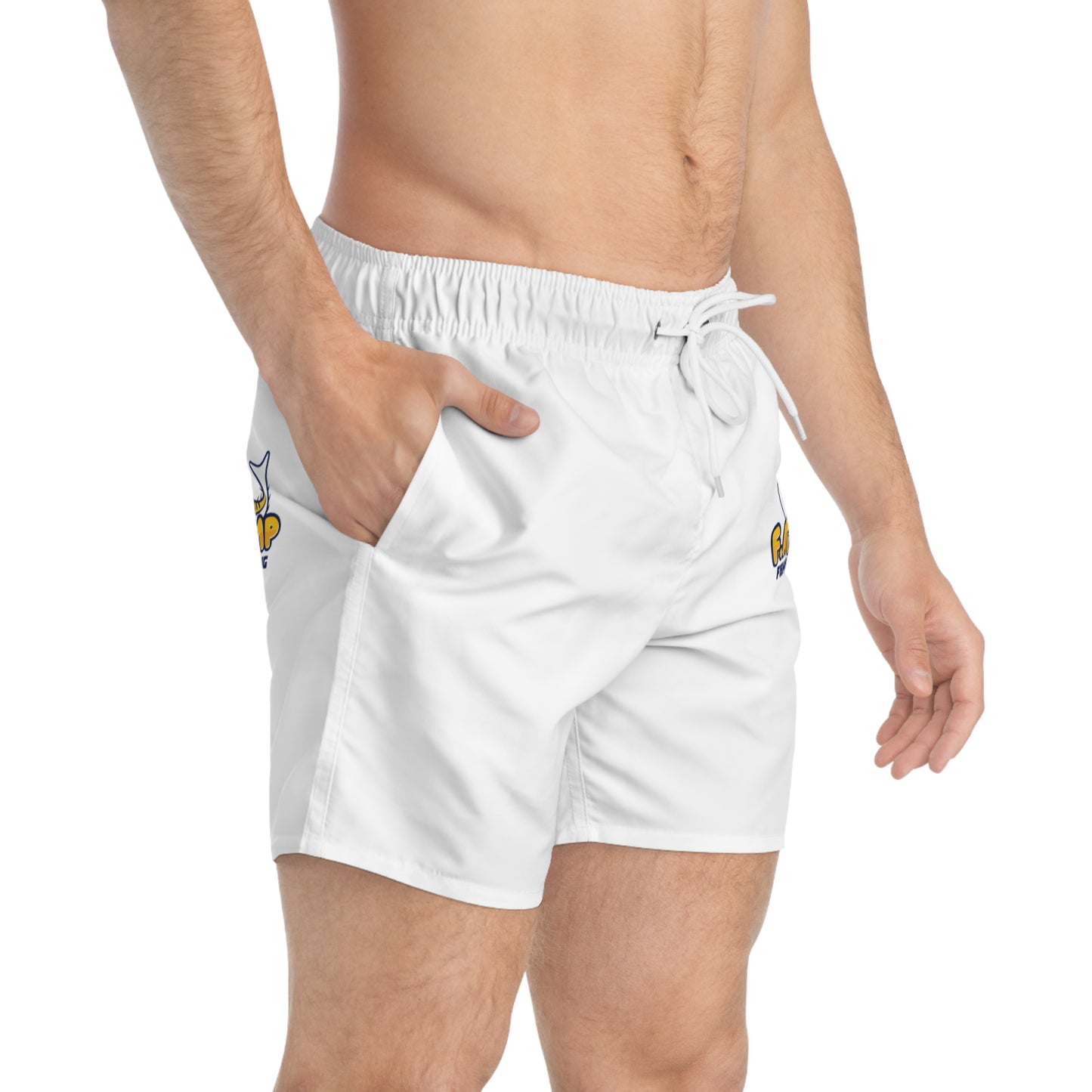 F.A.T. Camp Fishing Logo Swim Trunks | AOP Beach Shorts