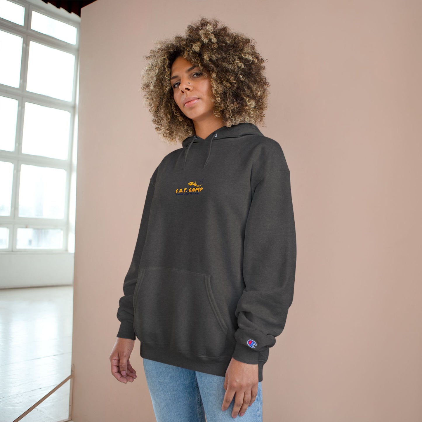 Gold Little Champion logo Champion Hoodie | Small Chest Embroidered Logo