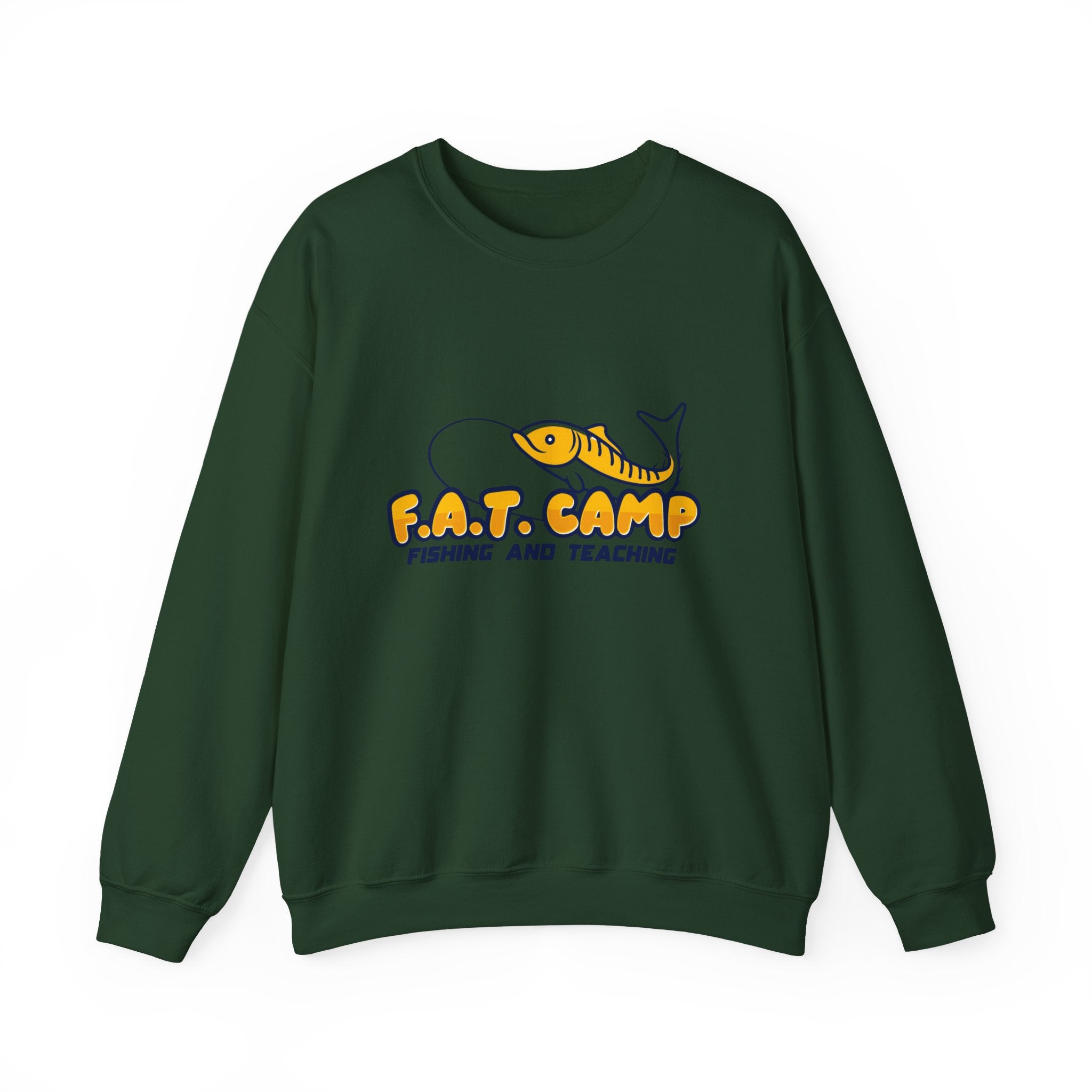Fishing Camp Crewneck Sweatshirt — “F.A.T. CAMP” Graphic (Nesha, Louisiana 318)